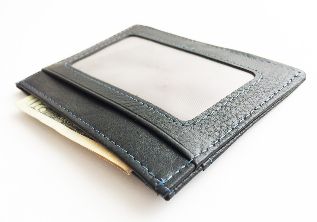 slim black leather wallet #4109 back view