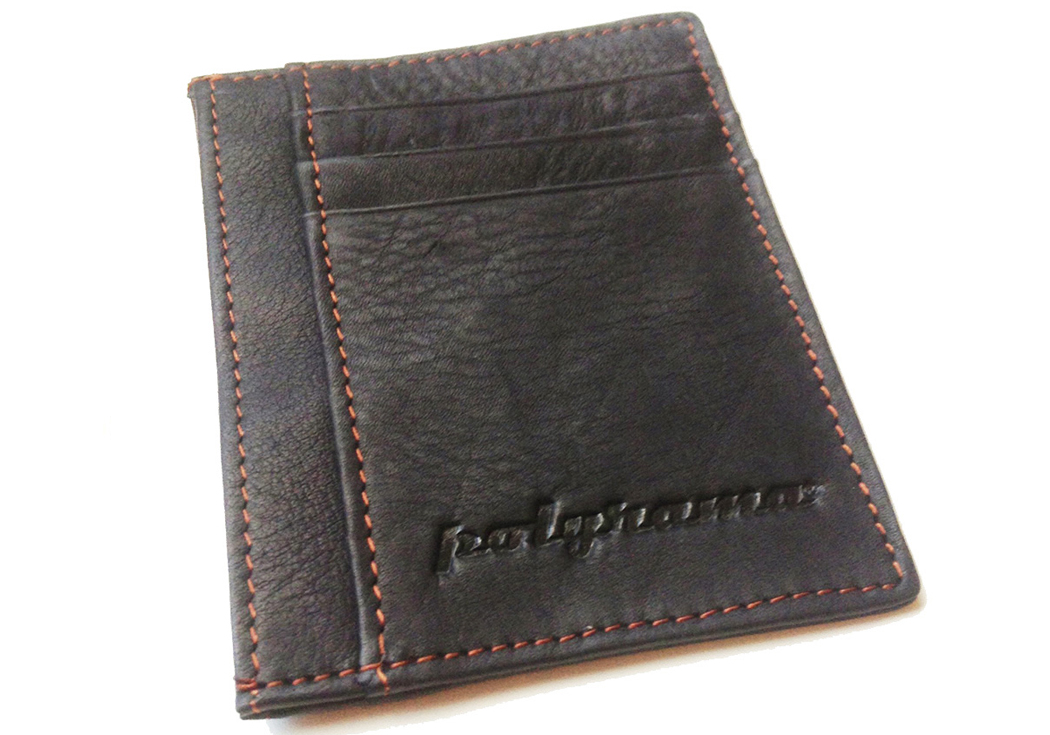 Slim Wallet black leather blue stitching